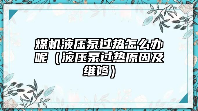 煤機(jī)液壓泵過熱怎么辦呢（液壓泵過熱原因及維修）