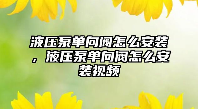 液壓泵單向閥怎么安裝，液壓泵單向閥怎么安裝視頻