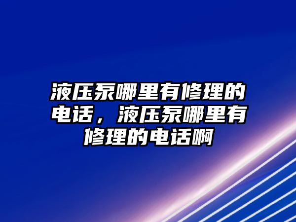 液壓泵哪里有修理的電話，液壓泵哪里有修理的電話啊