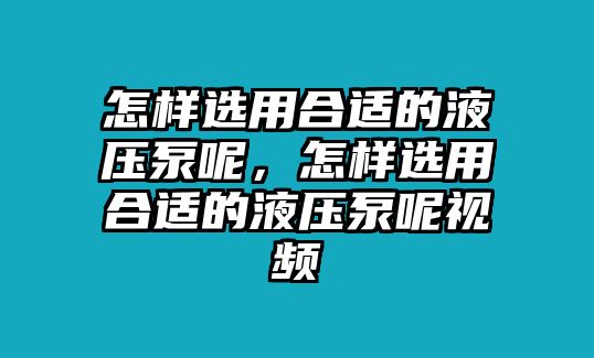 怎樣選用合適的液壓泵呢，怎樣選用合適的液壓泵呢視頻