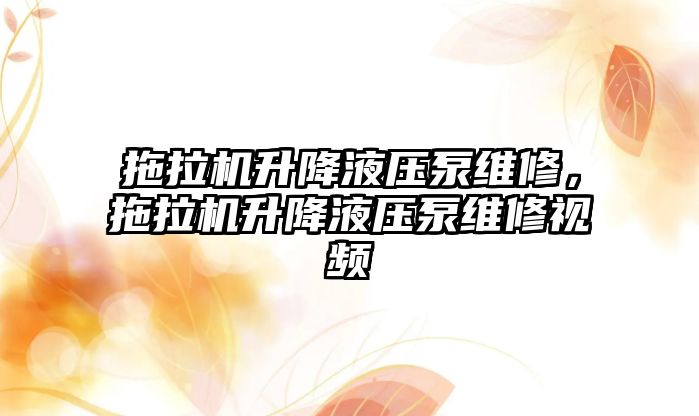 拖拉機升降液壓泵維修，拖拉機升降液壓泵維修視頻