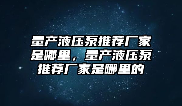 量產(chǎn)液壓泵推薦廠家是哪里，量產(chǎn)液壓泵推薦廠家是哪里的