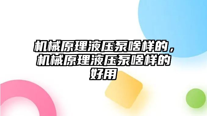 機械原理液壓泵啥樣的，機械原理液壓泵啥樣的好用