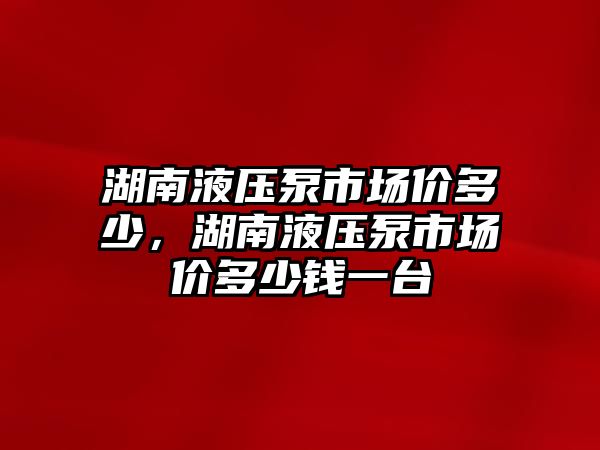 湖南液壓泵市場價多少，湖南液壓泵市場價多少錢一臺