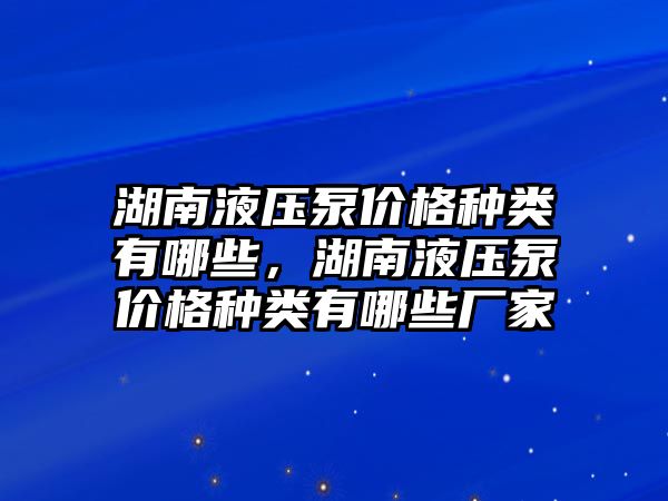 湖南液壓泵價格種類有哪些，湖南液壓泵價格種類有哪些廠家