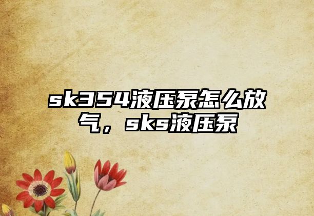 sk354液壓泵怎么放氣，sks液壓泵