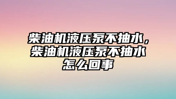 柴油機(jī)液壓泵不抽水，柴油機(jī)液壓泵不抽水怎么回事