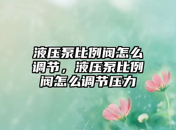 液壓泵比例閥怎么調節(jié)，液壓泵比例閥怎么調節(jié)壓力