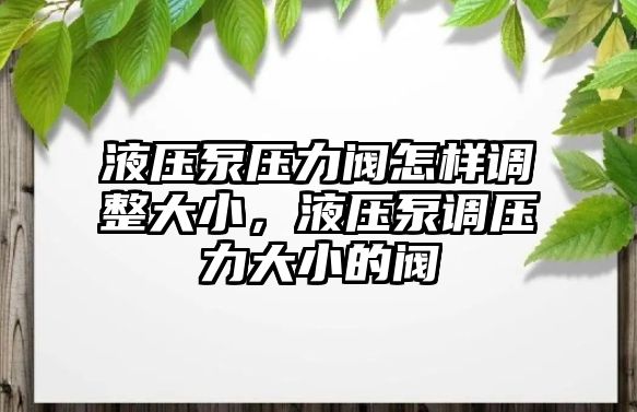 液壓泵壓力閥怎樣調(diào)整大小，液壓泵調(diào)壓力大小的閥