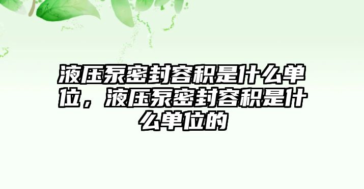 液壓泵密封容積是什么單位，液壓泵密封容積是什么單位的