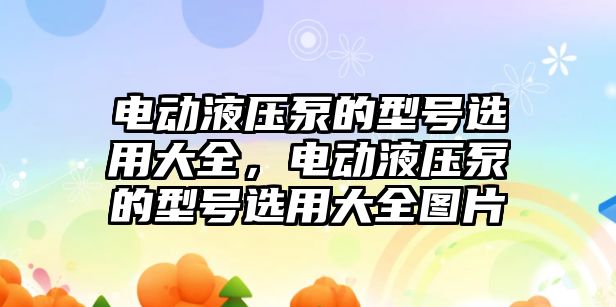 電動液壓泵的型號選用大全，電動液壓泵的型號選用大全圖片