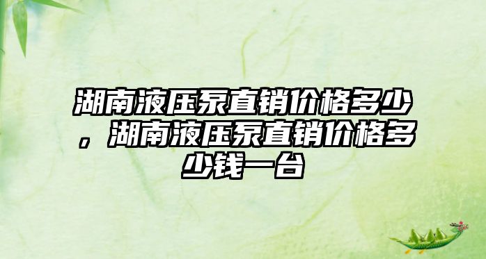 湖南液壓泵直銷價格多少，湖南液壓泵直銷價格多少錢一臺