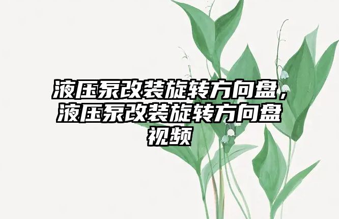 液壓泵改裝旋轉(zhuǎn)方向盤，液壓泵改裝旋轉(zhuǎn)方向盤視頻