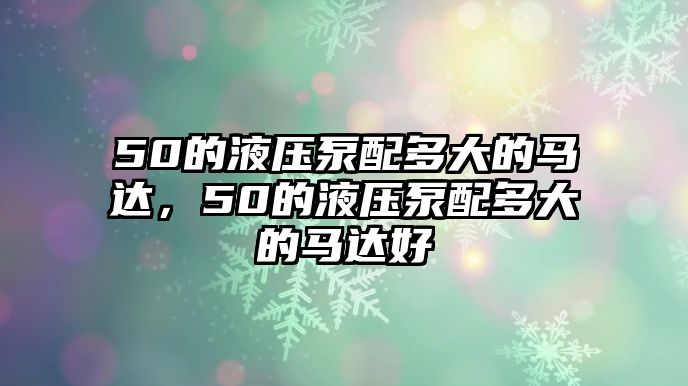 50的液壓泵配多大的馬達(dá)，50的液壓泵配多大的馬達(dá)好