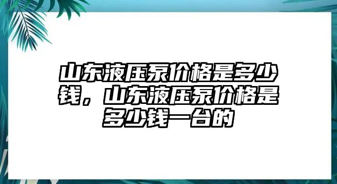 山東液壓泵價格是多少錢，山東液壓泵價格是多少錢一臺的