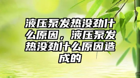 液壓泵發(fā)熱沒勁什么原因，液壓泵發(fā)熱沒勁什么原因造成的