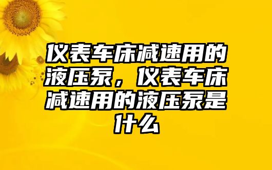 儀表車床減速用的液壓泵，儀表車床減速用的液壓泵是什么