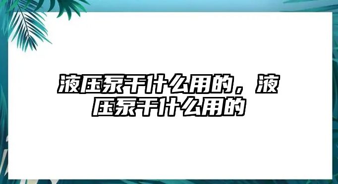 液壓泵干什么用的，液壓泵干什么用的