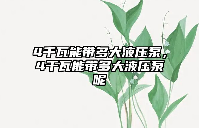 4千瓦能帶多大液壓泵，4千瓦能帶多大液壓泵呢