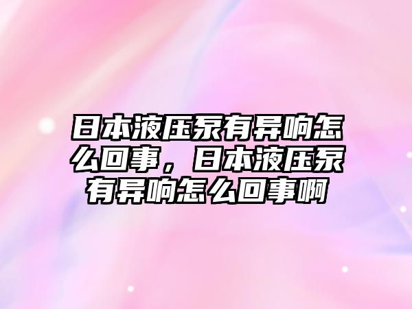 日本液壓泵有異響怎么回事，日本液壓泵有異響怎么回事啊