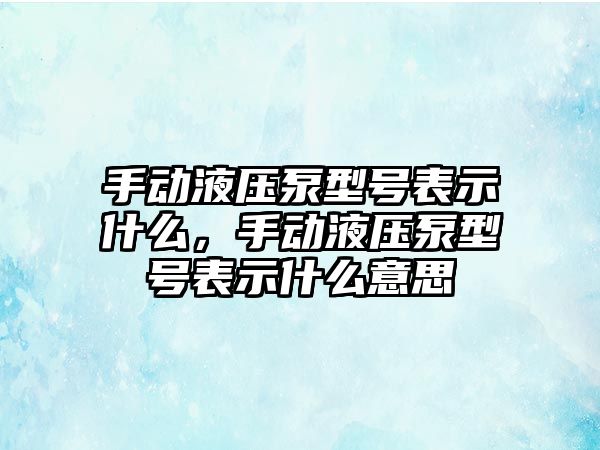 手動液壓泵型號表示什么，手動液壓泵型號表示什么意思